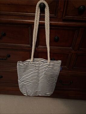 Nautical Blue and White Striped Rope-Handle Tote